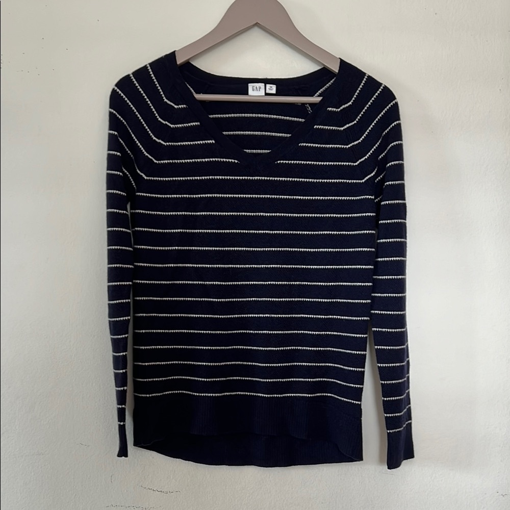 GAP Blue and White V-Neck Sweater